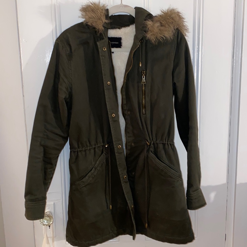 Banana Republic olive green fleece lined jacket